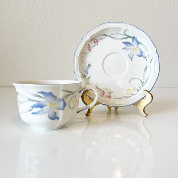 Set of 4 Villeroy & Boch RIVIERA Flat Coffee Cup & Saucer Vintage Dishes Floral - Picture 6 of 9